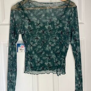 Arizona Jean Company Green Fitted Sheer Blouse